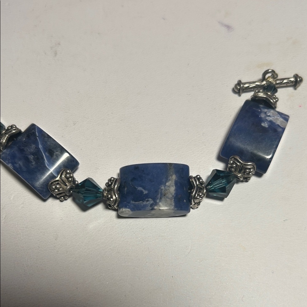 Natural Blue Sodalite Stone & Crystal Beaded Bracelet - Picture 3 of 8